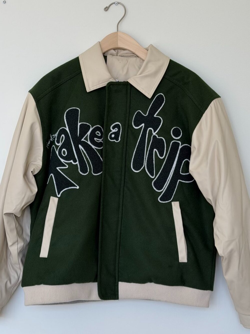 House of Sunny "Take A Trip" Bomber Jacket - Green/Ivory - Size US 2